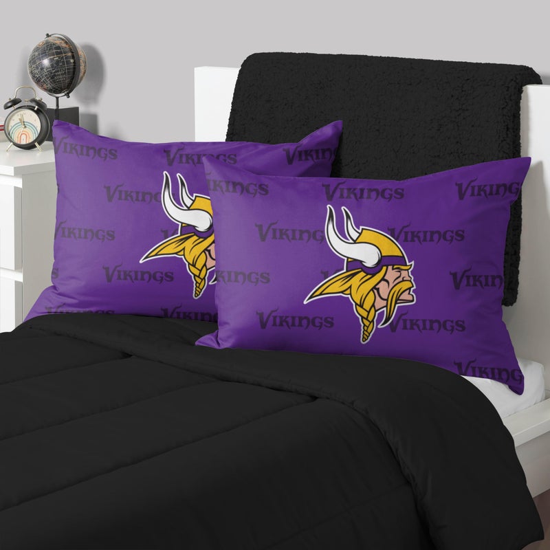 FOCO Minnesota Vikings NFL Team Color Big Logo Standard 2 Pack Pillowcases - Image 1