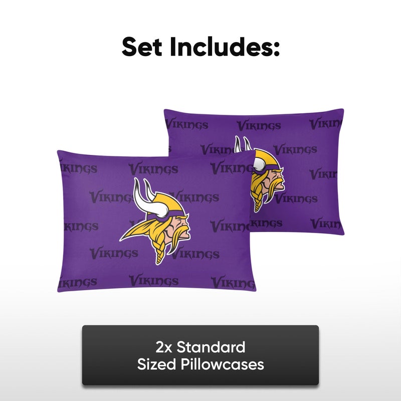 FOCO Minnesota Vikings NFL Team Color Big Logo Standard 2 Pack Pillowcases - Image 2