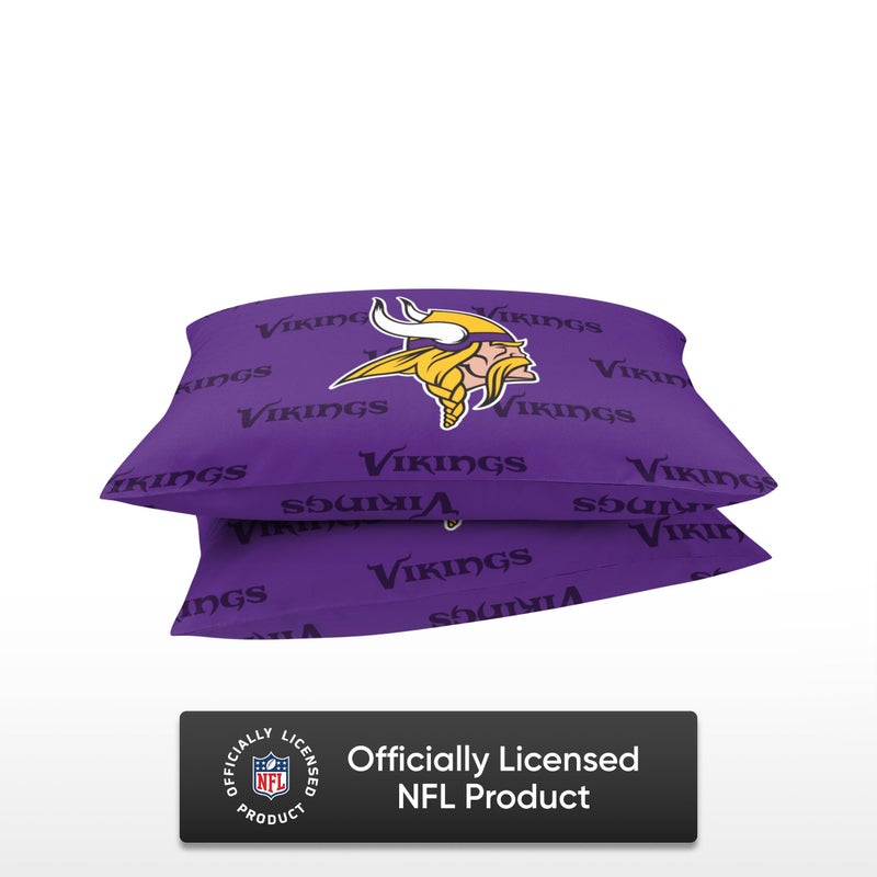 FOCO Minnesota Vikings NFL Team Color Big Logo Standard 2 Pack Pillowcases - Image 3