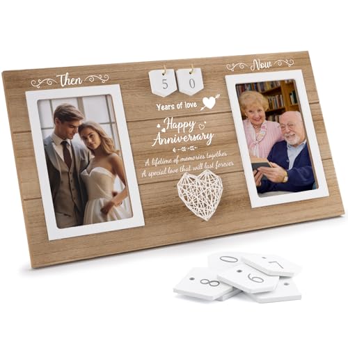 Calibron Then & Now Anniversary Wedding Gifts for Couples, Anniversary Birthday Gifts for Hers/Him, 1-99 Years Double Picture Frame, Anniversaries for Parents Women Men Photo Frame Holds 2pcs 4x6 Pictures - Image 1