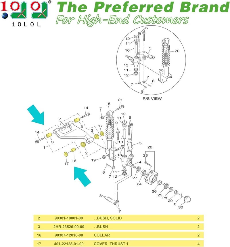 10L0L Golf Cart Front Lower Arm Bushing Kit for Yamaha G&E G22 G29,Front Control Arm Bush Collar Thrust Cover OEM #2HR-23526-00-00/90381-18001-00/90387-12016-00/JN6-F2124-10-00/401-22128-01-00 - Image 2
