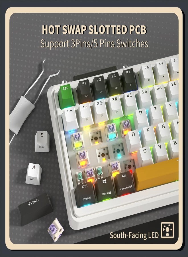 Kzzi لوحة مفاتيح ميكانيكية لاسلكية KZZI K75 PRO RGB بنسبة 75%، وضع ثلاثي BT 5.0/2.4G/USB-C، 82 مفتاح قابل للتبديل الساخن، لوحة مفاتيح ألعاب مع مقبض وعرض الطاقة، مفاتيح خطية مخصصة، أسود وأبيض - Image 4