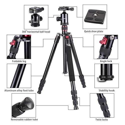 Adofys Professional Aluminium Alloy 67 inches/170 Centimeters Camera Travel Tripod Monopod with 360 Degree Ball Head,1/4 inch Quick Shoe Plate and Bag for DSLR Camera up to 12 kilograms - Image 2