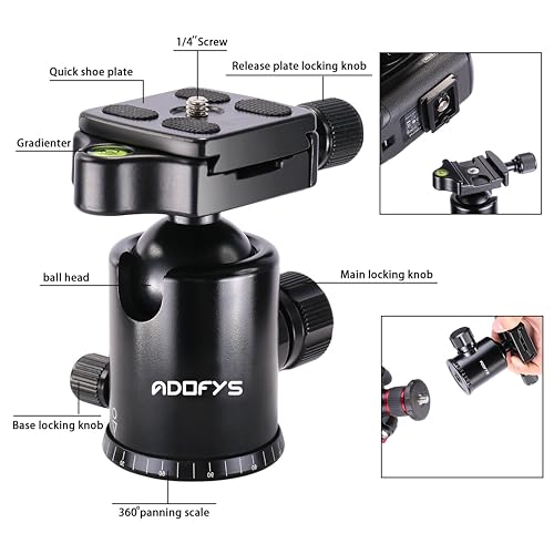 Adofys Professional Aluminium Alloy 67 inches/170 Centimeters Camera Travel Tripod Monopod with 360 Degree Ball Head,1/4 inch Quick Shoe Plate and Bag for DSLR Camera up to 12 kilograms - Image 3