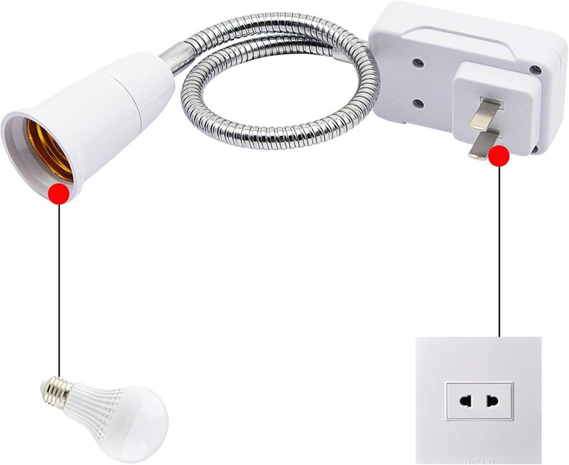 SinLoon E27E26 Socket Adapter with OnOff Switch Light Lamp Bulb 360 Degrees Flexible Aluminum Wire Gooseneck US Plug for Night Light Grow Lights Desk Lamp Bulb White - Image 5