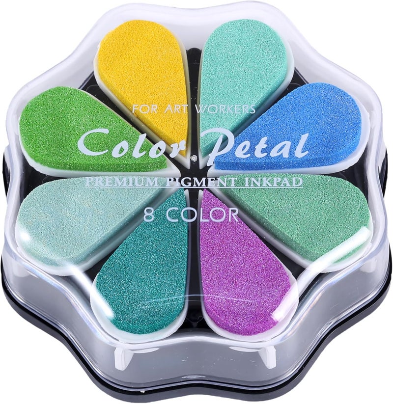 YPSelected 8 Assorted Multi Colours Waterdrop Shaped Craft Rubber Stamps Petal Ink Pads for Paper Wood Fabric (Set 1030) - Image 2