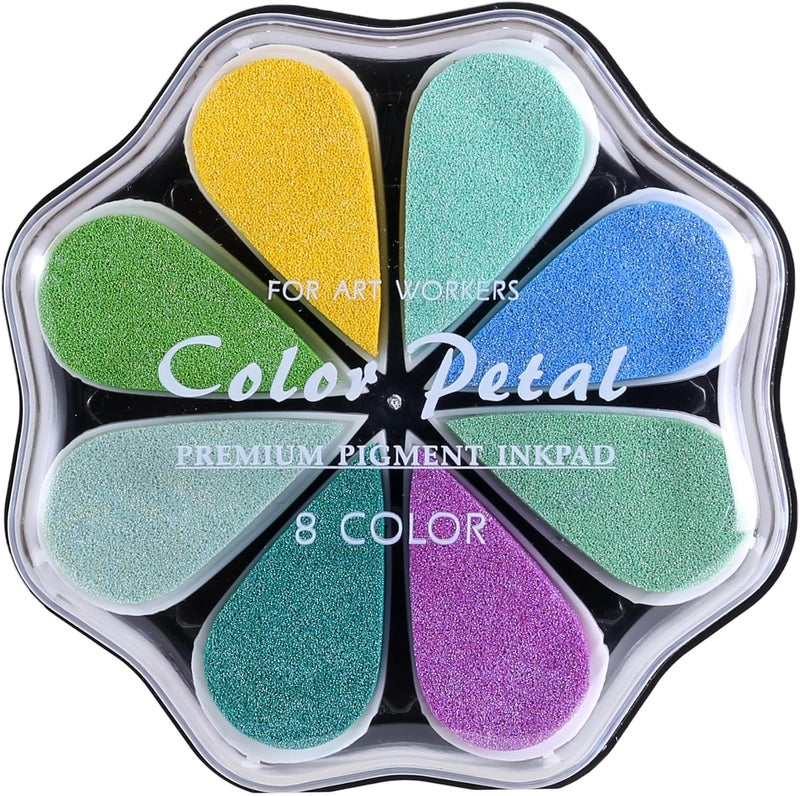 YPSelected 8 Assorted Multi Colours Waterdrop Shaped Craft Rubber Stamps Petal Ink Pads for Paper Wood Fabric (Set 1030) - Image 1