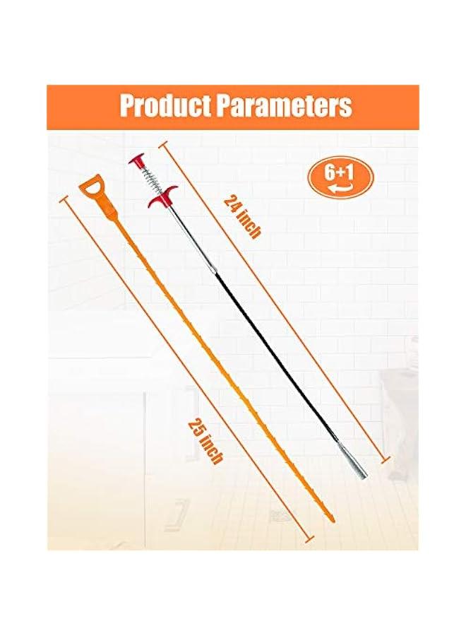 Hair Drain Clog Remover Tool – 6 × 25-Inch Sink Snake + 1 × 24-Inch Drain Cleaner Tool, Plumbing Snake for Shower, Toilet, Kitchen Sink & Tub – 7-Piece Hair Removal Tool Set  - Image 2