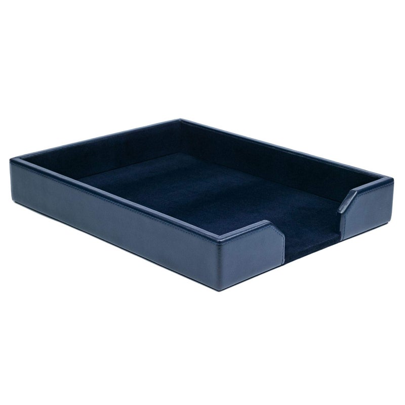 DACASSO Bonded Leather Desktop Letter Tray  Luxury Letter Holder  Paper Organizer for Desk  Office Organization  Executive Desk Decor  Navy Blue 135 x 105 x 2