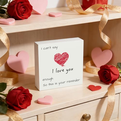 ONEVIVE I Can’t Say I Love You Enough Wooden Sign – Romantic Gift for Him Her, Anniversary Wedding Gift, Cute Love Desk Decor, Small Shelf Decoration 5x5 Inch - Image 4