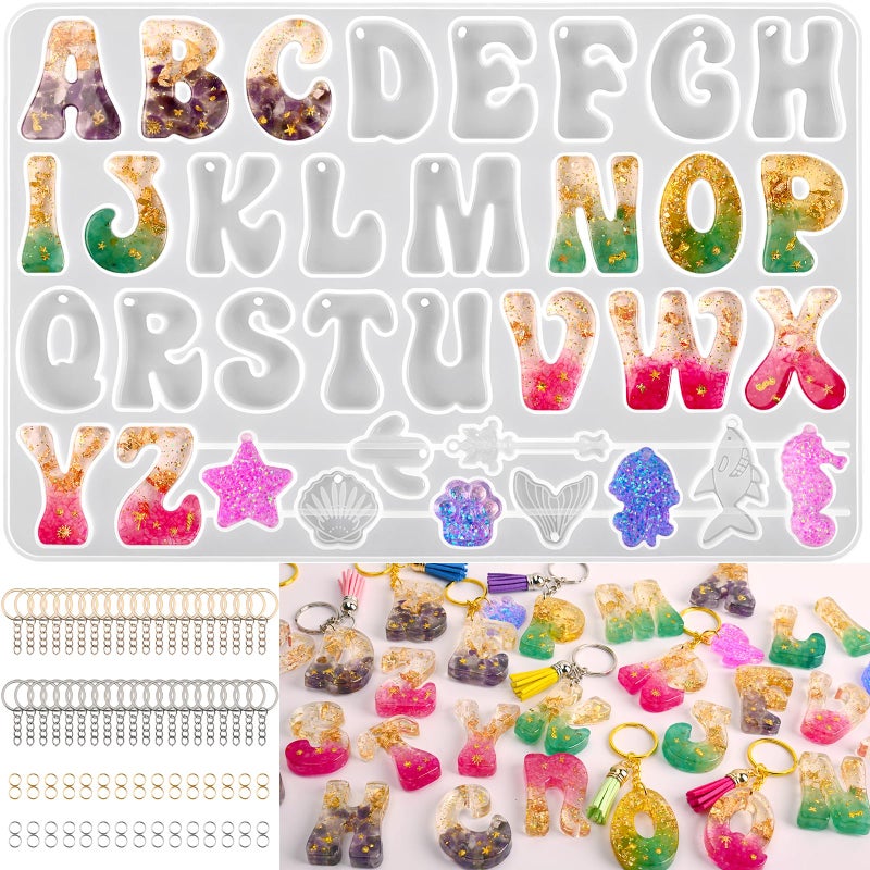 Actvty Alphabet Keychain Molds with Hole Reversed Alphabet Silicone Molds for Epoxy Letter Resin Molds for Keychain Jewelry Pendant Making