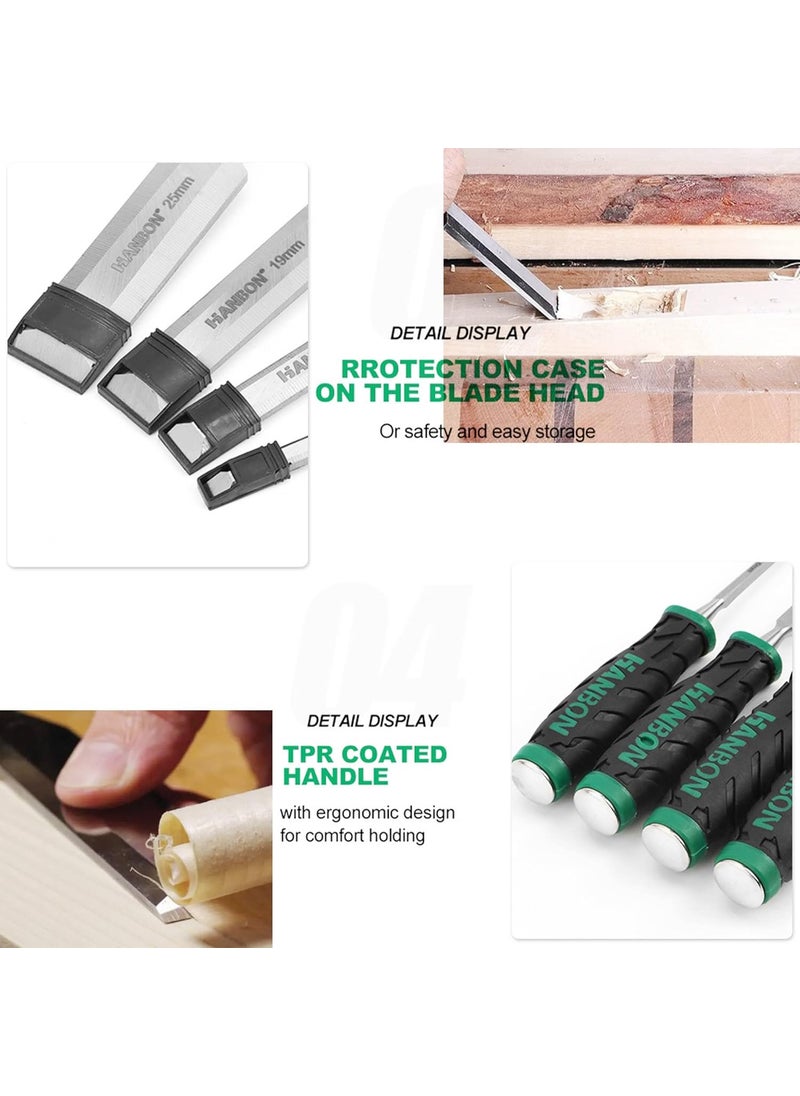 Malfah Enterprises Malfah Wood Chisel 2519 126 Mm 4 Pcs Set Ideal for Wood Carving 0251 Inch 132201  - Image 4
