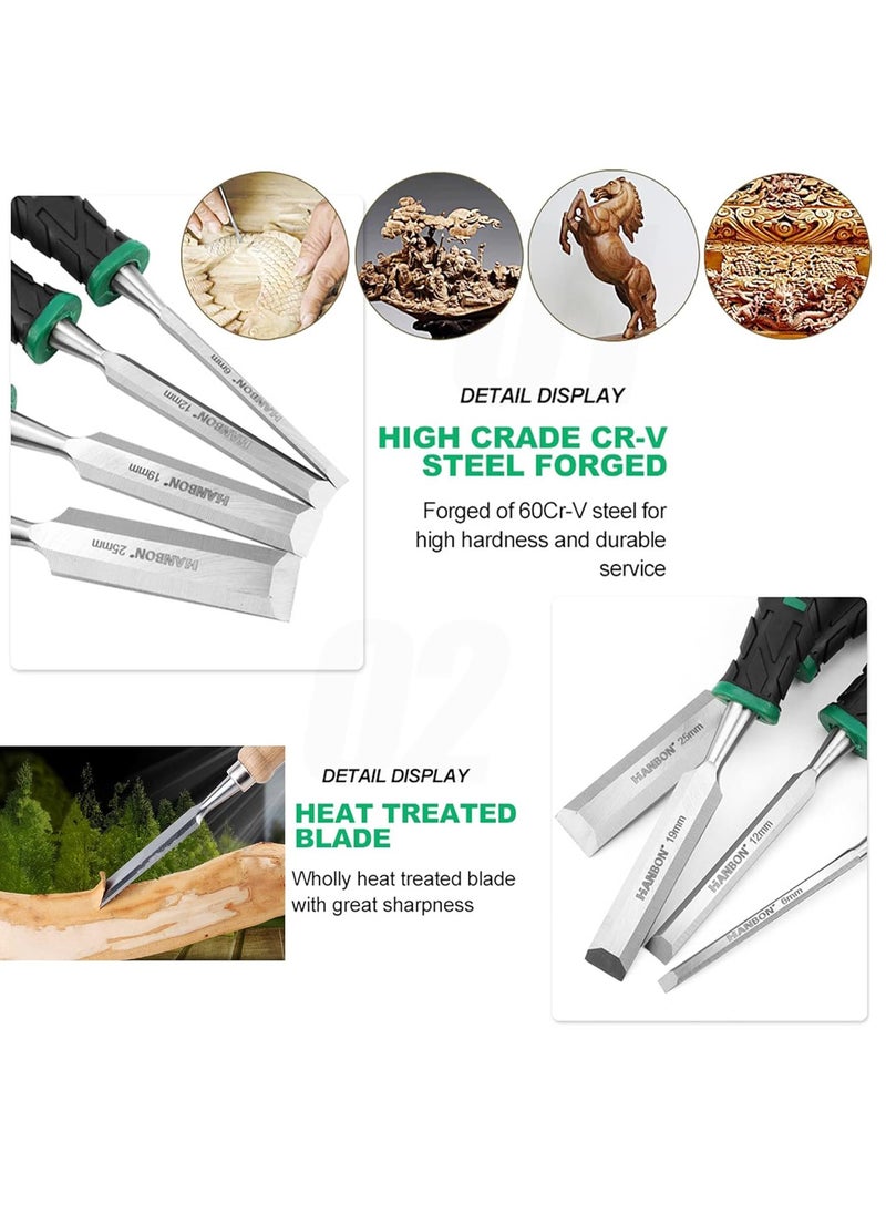 Malfah Enterprises Malfah Wood Chisel 2519 126 Mm 4 Pcs Set Ideal for Wood Carving 0251 Inch 132201  - Image 3