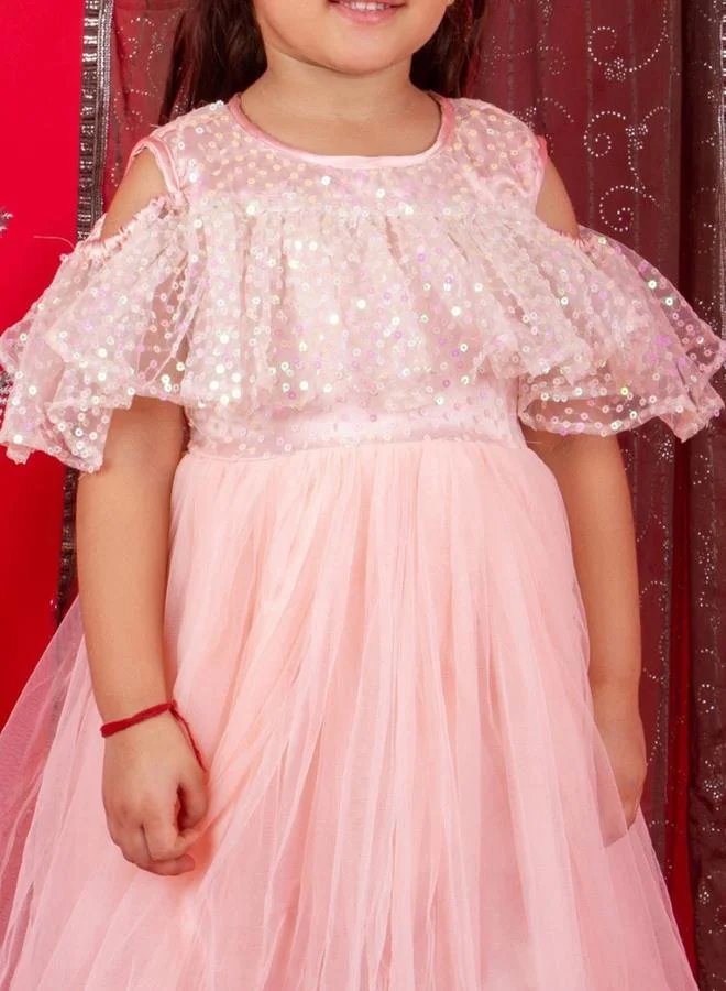 BELLA MODA Sequin Detail Cold Shoulder Mesh Skater Dress