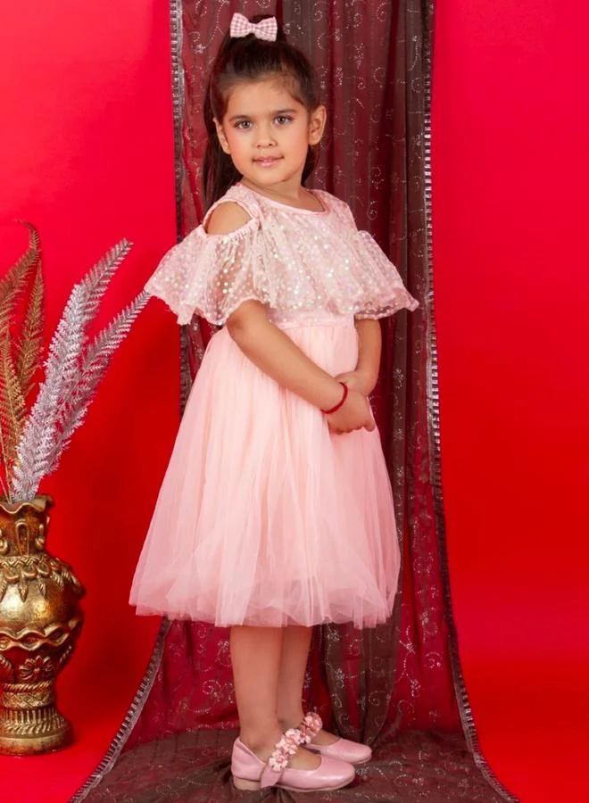 BELLA MODA Sequin Detail Cold Shoulder Mesh Skater Dress