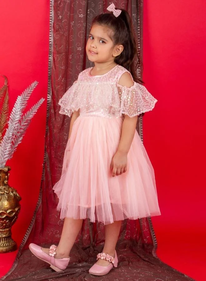 BELLA MODA Sequin Detail Cold Shoulder Mesh Skater Dress