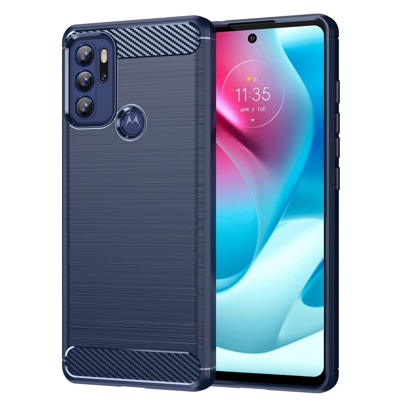 BURAQ Case Cover For Motorola Moto G60S Brushed Texture Carbon Fiber TPU Case(Navy Blue) - Image 1
