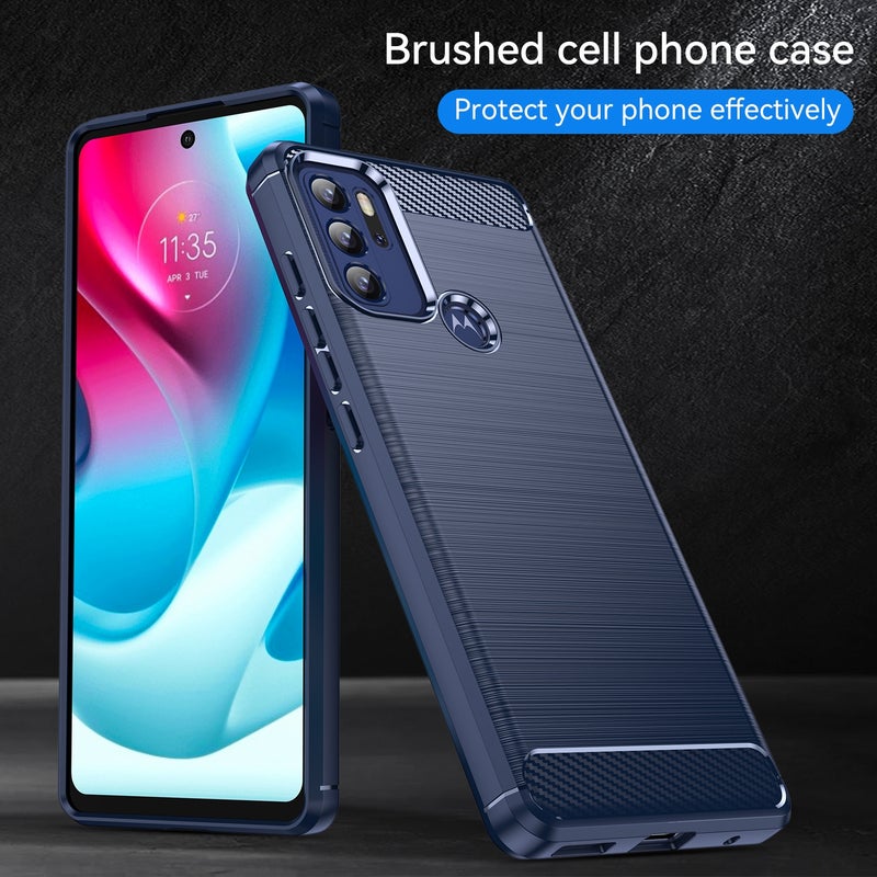 BURAQ Case Cover For Motorola Moto G60S Brushed Texture Carbon Fiber TPU Case(Navy Blue) - Image 5