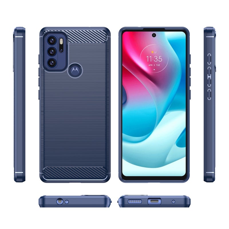 BURAQ Case Cover For Motorola Moto G60S Brushed Texture Carbon Fiber TPU Case(Navy Blue) - Image 2