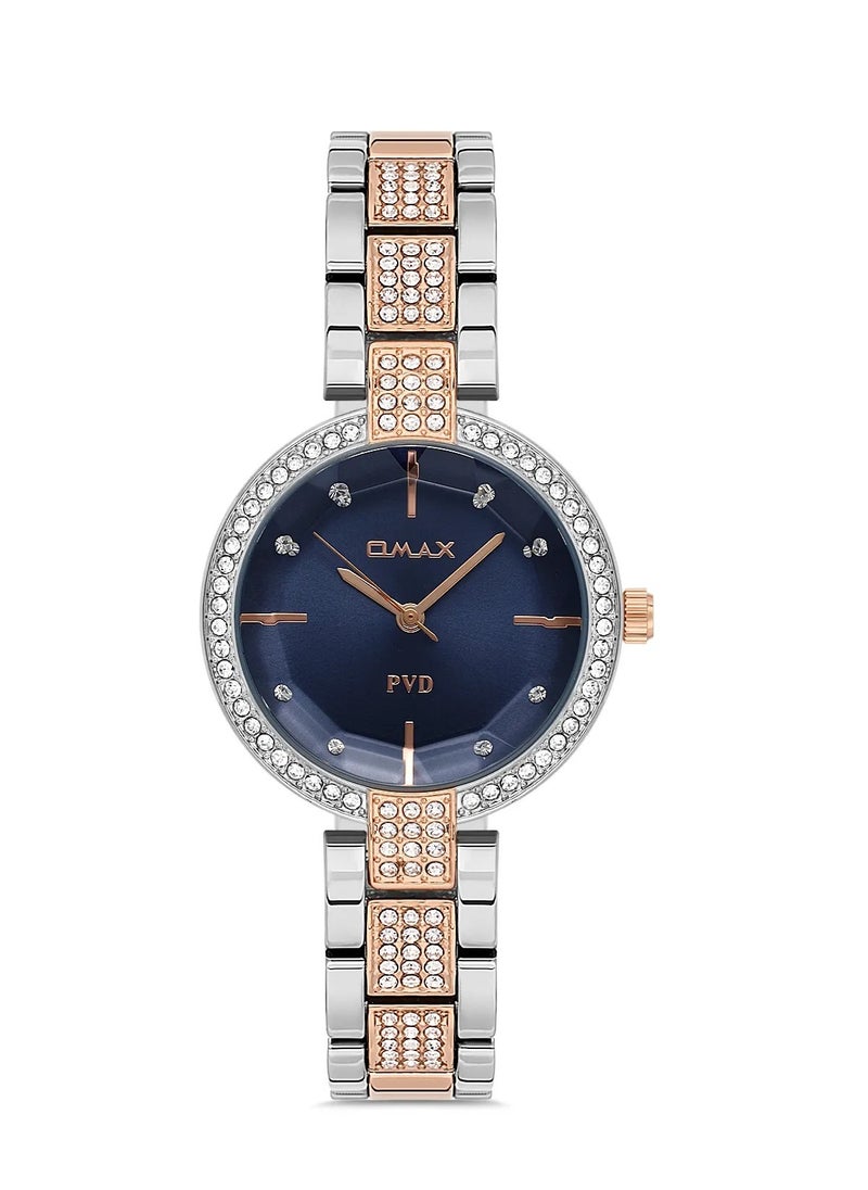 OMAX - Omax Women's Luxury Wristwatch, Watches for Women, Stainless Watches, Gold Steel Band, Blue Round Dial, Waterproof Watch, 1 Year Warranty - Image 1