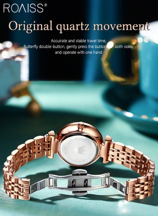 Women's Steel Strap Quartz Watch Analog Display Round Green Dial with Diamond Cut Mirror Waterproof Luminous Wristwatch as Gift for Ladies - view 5