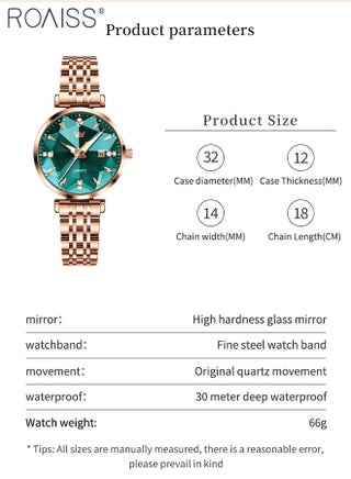 Women's Steel Strap Quartz Watch Analog Display Round Green Dial with Diamond Cut Mirror Waterproof Luminous Wristwatch as Gift for Ladies - view 3