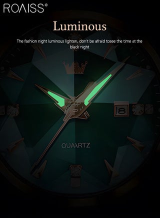 Women's Steel Strap Quartz Watch Analog Display Round Green Dial with Diamond Cut Mirror Waterproof Luminous Wristwatch as Gift for Ladies - view 4