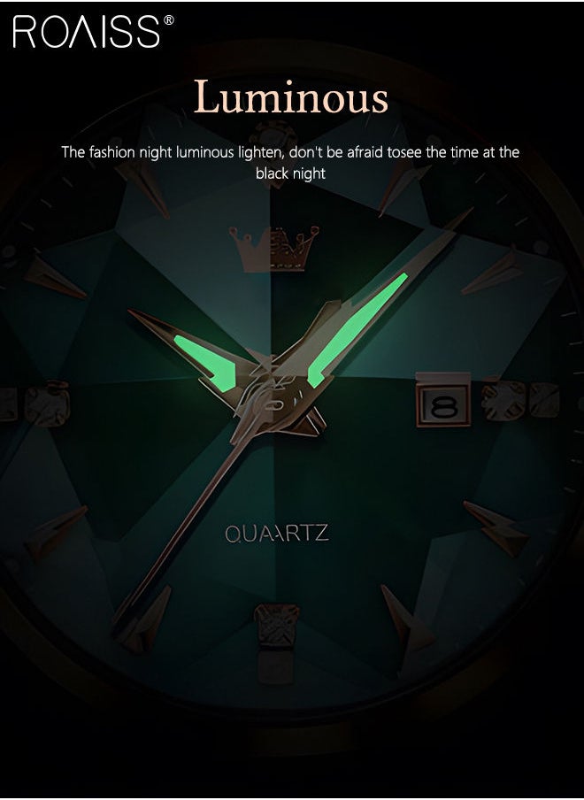 roaiss Women's Steel Strap Quartz Watch Analog Display Round Green Dial with Diamond Cut Mirror Waterproof Luminous Wristwatch as Gift for Ladies  - Image 4