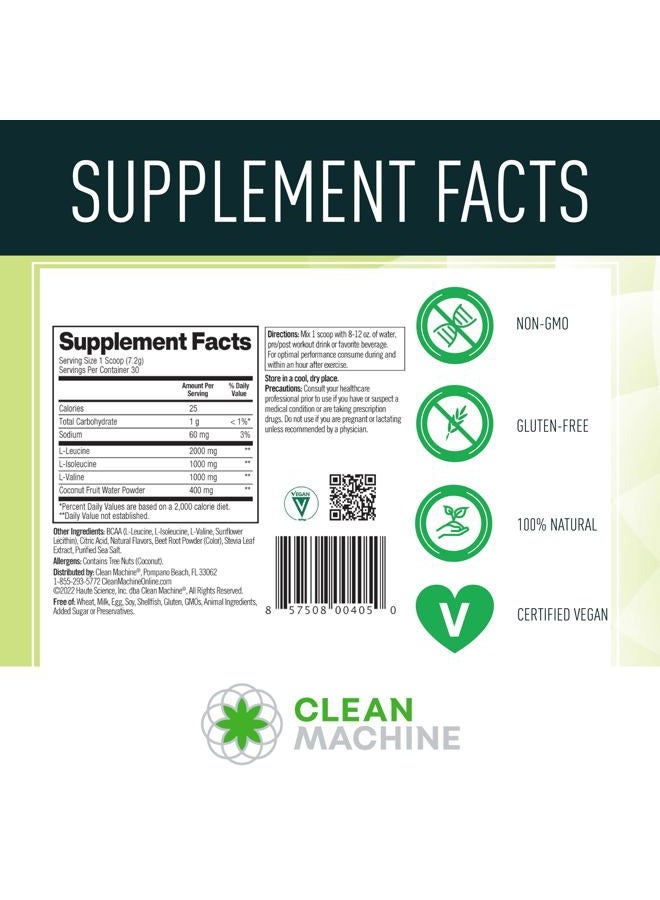 Clean Machine بروتين BCAA النقي - 2:1:1 مسحوق BCAAs مصدره الغذاء وإلكتروليتات ماء جوز الهند لاستعادة الطاقة والأحماض الأمينية - مكمل أحماض أمينية نباتي حائز على جوائز - 30 حصة (30، نكهة فواكه مشكّلة) - Image 4