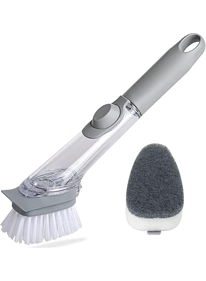 promass Dish Brush with Soap Dispense, Soap Control Dish Washing Brush, Kitchen Dish Scrub Brush with Soap Dispenser, Dish Wand Brush with Handle Kitchen Cleaning Brush for Pot Sink Pan - Image 1