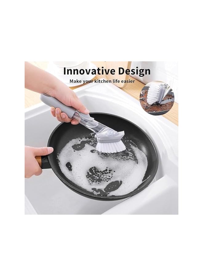 promass Dish Brush with Soap Dispense, Soap Control Dish Washing Brush, Kitchen Dish Scrub Brush with Soap Dispenser, Dish Wand Brush with Handle Kitchen Cleaning Brush for Pot Sink Pan - Image 2