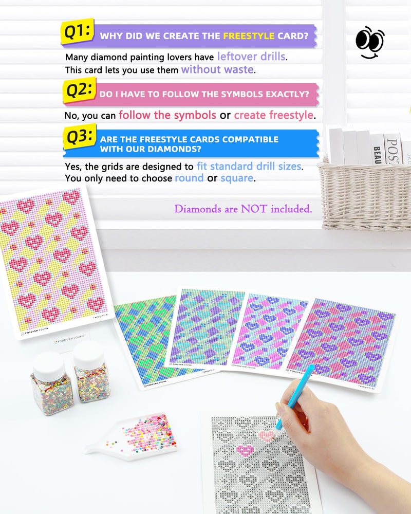 forever young 24 Designs Diamond Freestyle Cards for Beads, 5x7 Blank Diamond Art Cards with Glue for Round Dots for Adults, Postcard-Style Diamond Painting Accessories (No Drills) - Image 2