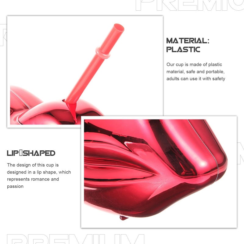 Creative Retro Lip Shaped Plastic Tumbler With Reusable Straw Celebration Beverage Cup For Adults Holiday Pool Party Drinkware - Image 4