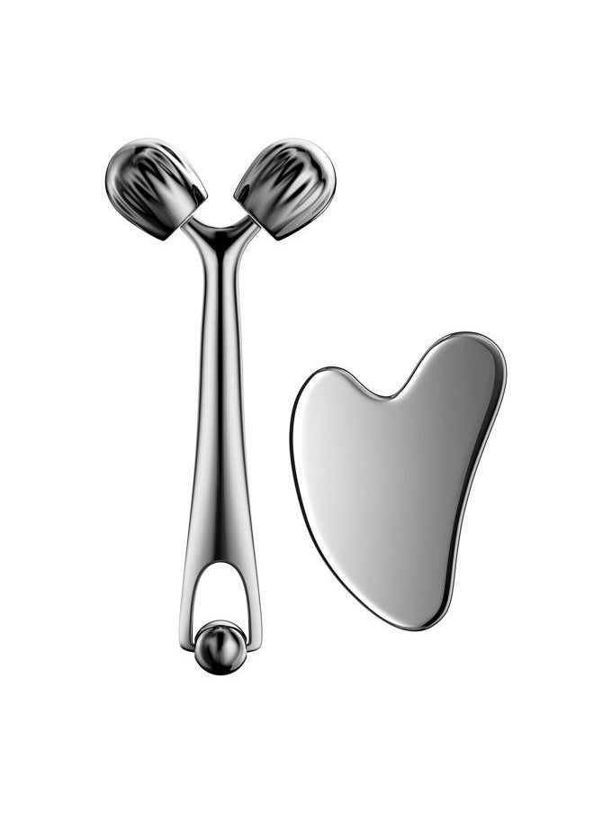 DANGSHAN 3D Contouring Face Massage Roller, Metal Face Roller Gua Sha Massage Tool Kit, Cooling Beauty Skin Roller Face Lift for Face, Eye, Neck, Body Skin Care Tools Gift Sets for Women  - Image 1