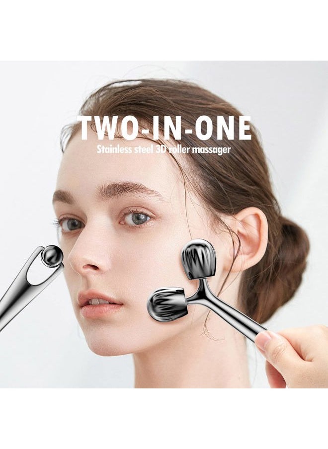 DANGSHAN 3D Contouring Face Massage Roller, Metal Face Roller Gua Sha Massage Tool Kit, Cooling Beauty Skin Roller Face Lift for Face, Eye, Neck, Body Skin Care Tools Gift Sets for Women  - Image 5