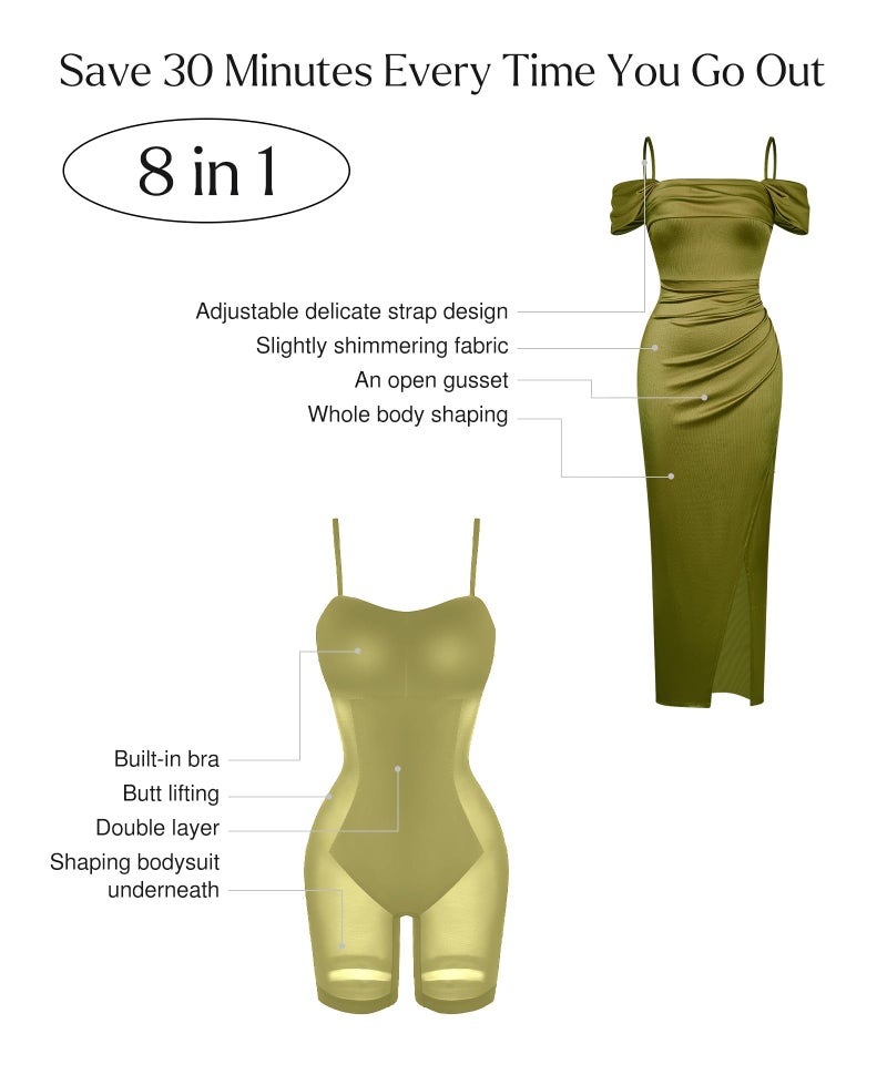 Popilush Women Shapewear Maxi Dress Ruched Off The Shoulder Bodycon Long Cocktail Formal Wedding Guest Dresses Green - Image 3