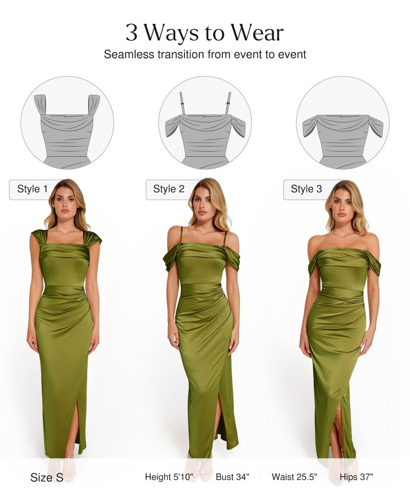Popilush Women Shapewear Maxi Dress Ruched Off The Shoulder Bodycon Long Cocktail Formal Wedding Guest Dresses Green - Image 4