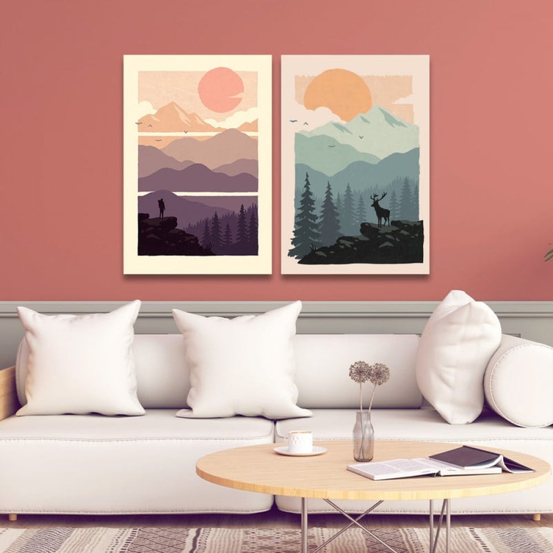 ماركتنا لوحة قماشية ثنائية بتصميم طبيعة بمقاس اجمالي 80×60 سم - Image 1