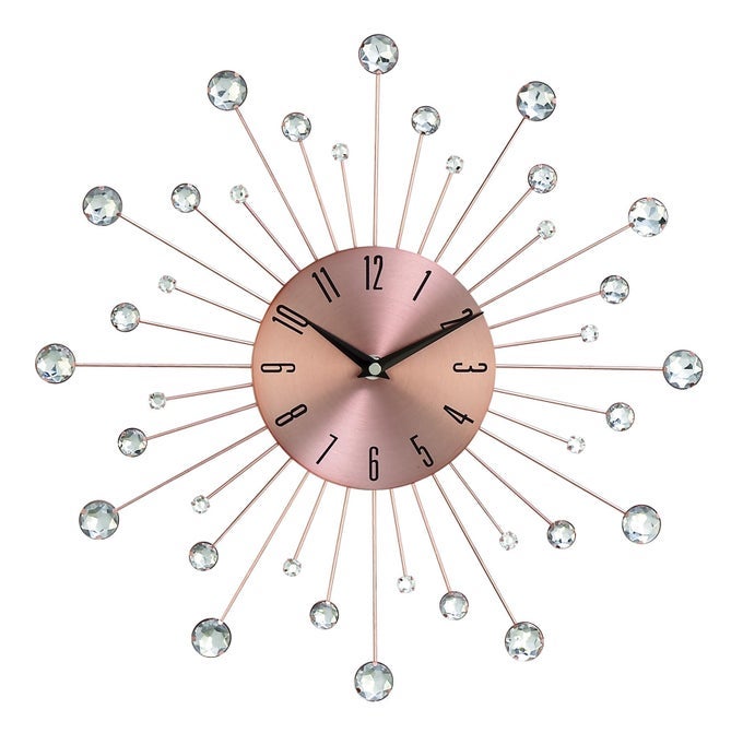 METAL STARBURST WALL CLOCK WITH CRYSTAL ACCENTS 15 X 1 X 15 COPPER