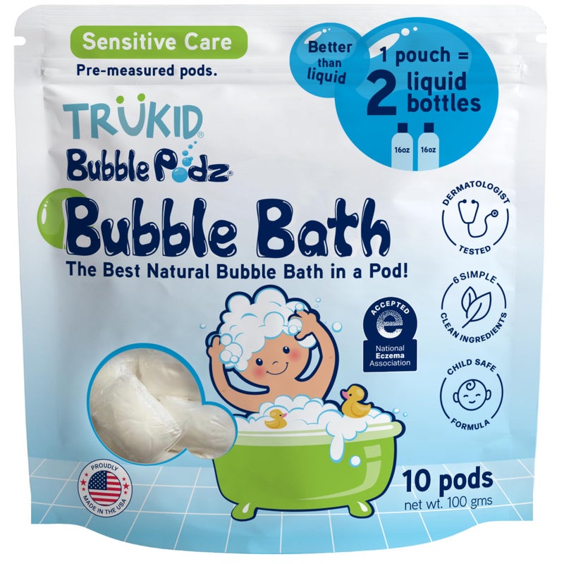 TruKid Bubble Podz Bubble Bath for Kids, Toddlers, & Babies, NEA-Accepted for Eczema, Gentle Refreshing Colloidal Oatmeal Bath Bomb for Sensitive Skin, pH Balanced, Tear Free, Unscented (10 Podz) - Image 1