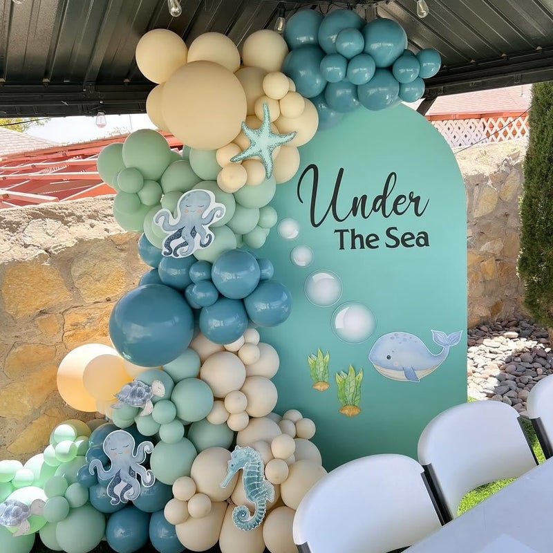 Govpy Under The Sea Balloons, 35PCS Dusty Slate Blue and Green Balloons, Baby Light Green Sand White Latex Balloon for Kids Boys Under The Sea Ocean Themed Baby Shower Birthday Party Decorations Supplies - Image 3