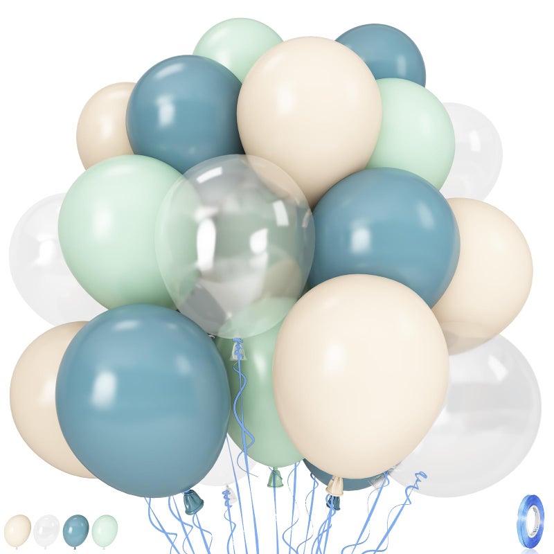 Govpy Under The Sea Balloons, 35PCS Dusty Slate Blue and Green Balloons, Baby Light Green Sand White Latex Balloon for Kids Boys Under The Sea Ocean Themed Baby Shower Birthday Party Decorations Supplies - Image 1