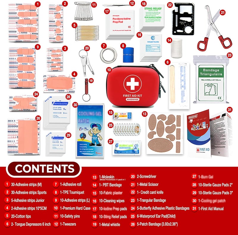 GOODONE2 200 Pcs First Aid Kit + Survival kit for Treat, Protect Minor Cuts, Scrapes. Home, Office, Car, School, Business, Travel, Emergency, Survival, Hunting, Outdoor, Camping & Sport (200-Red) - Image 2