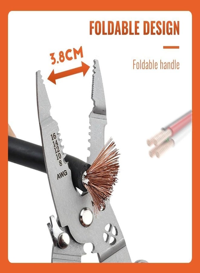 MSA Compact Foldable Wire Stripper Set |Portable Wire Cutter/Stripping Tool For Electricians | Wire Cutting/Stripping/Crimping Kit | Multi Tool For Electrical Wiring & Repairs (Pack of 1,Multicolor) - Image 5