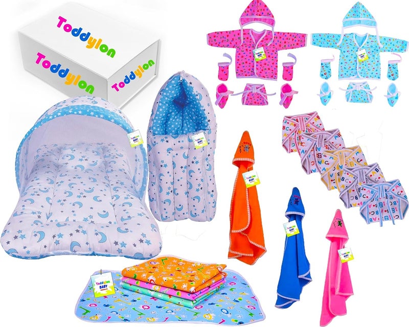 Toddylon Flat Bed 24 in 1 New Born Baby Complete Daily Items | Combo Pack | Gift Set | Gift Pack(0-6 Months) - Image 1