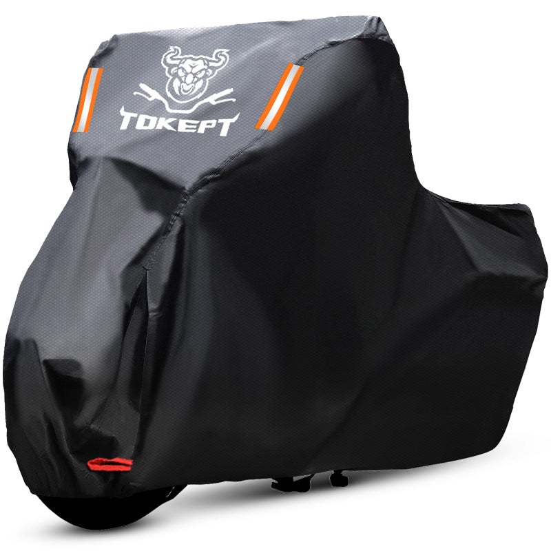 Tokept Black Motorcycle Cover 210D Oxford Fabric All Weather Water Sun Protection 96 inch Vehicle Cover for Harley Davidson Honda Suzuki Kawasaki Yamaha XL