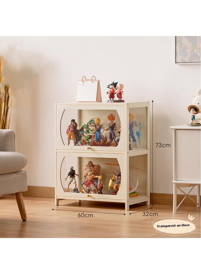 Rubik خزانة عرض بأبواب أكريليك، عرض خشب البامبو مع جوانب شفافة لشخصيات الحركة، الألعاب، الجوائز والمقتنيات 73x60x32 سم (الطراز-B، أبيض فاتح) - Image 2