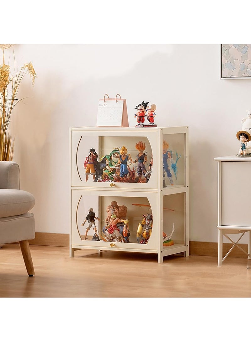 Rubik خزانة عرض بأبواب أكريليك، عرض خشب البامبو مع جوانب شفافة لشخصيات الحركة، الألعاب، الجوائز والمقتنيات 73x60x32 سم (الطراز-B، أبيض فاتح) - Image 1