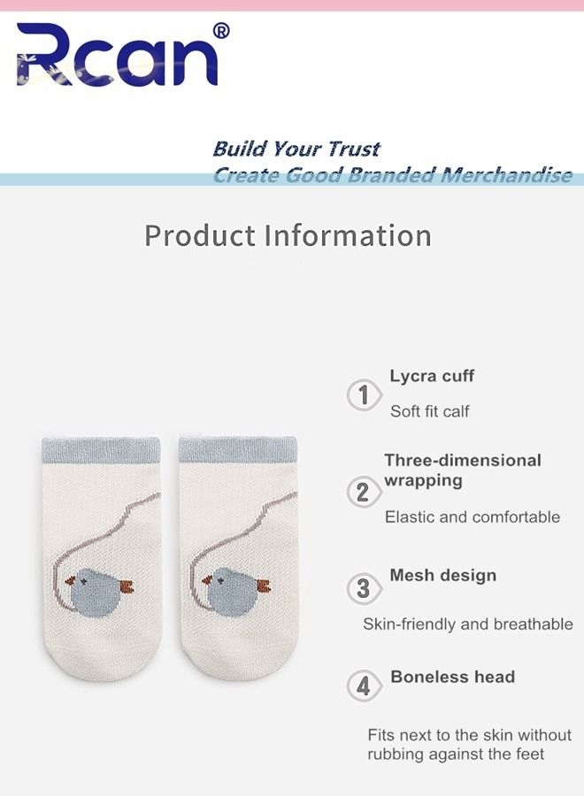 Rcan 4 Pairs Baby Socks Cartoon Printing Thin Mesh Breathable Stretch Cotton Socks Set Middle Tube for Baby Unisex - Image 4