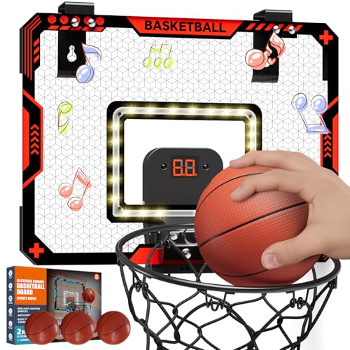 BATURU Basketball Hoop Over Door Indoor Mini Basketball Hoop with LED Lights Sound Scoreboard Cool Sports Gifts for Boys Ages 610 - Image 1